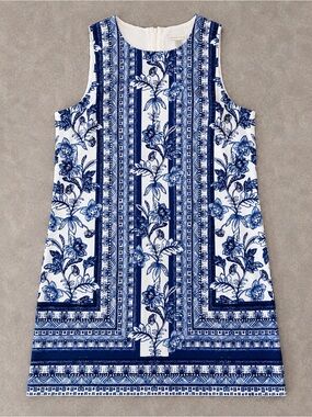 London Times Blue White Floral Chinoiserie Shift Dress Size 16